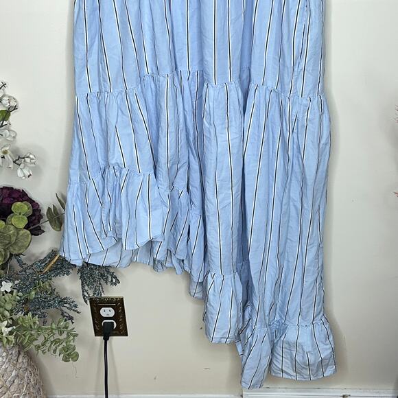 FRAME Gemma Asymmetrical Maxi Dress Ciel Blue Stripe Cotton Poplin {C53} - Picture 5 of 7